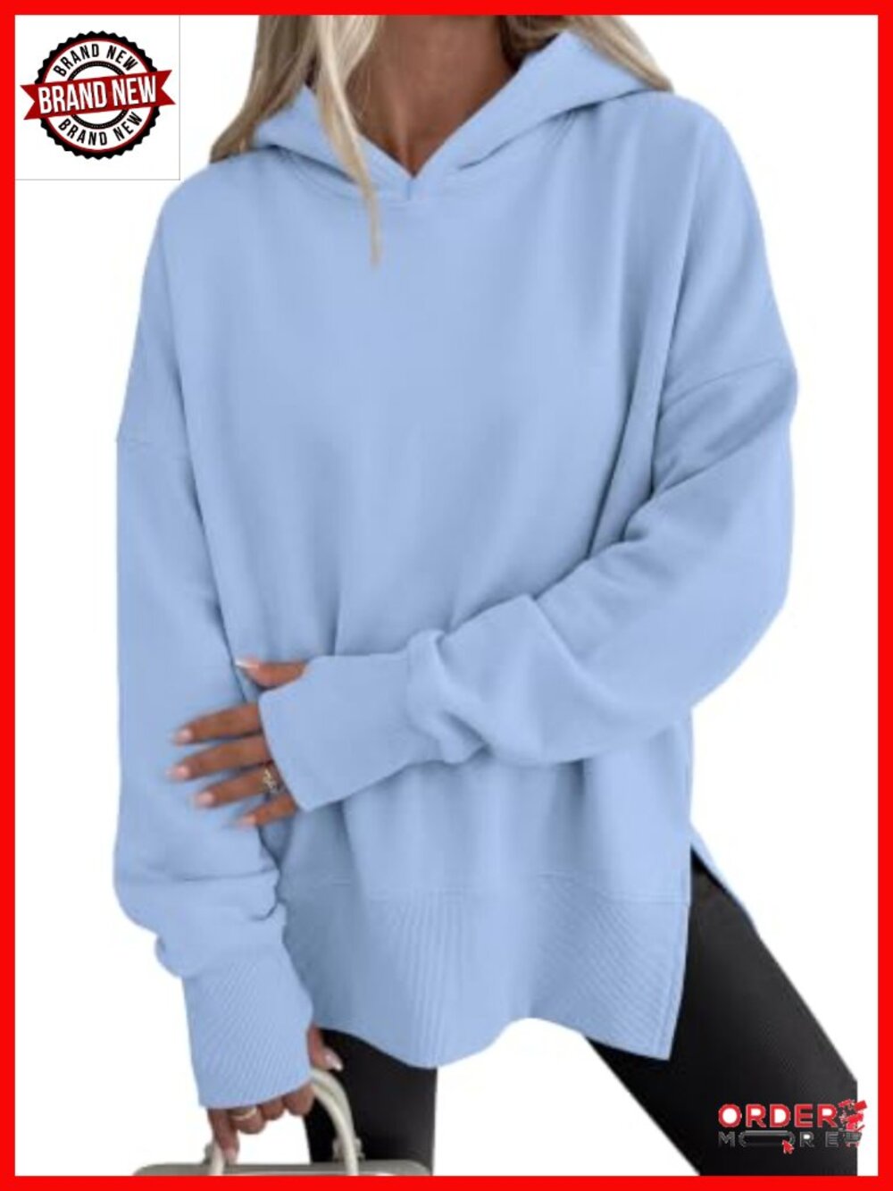 Oversized Hoodie Side Slit Sweatshirt with Thumbholes